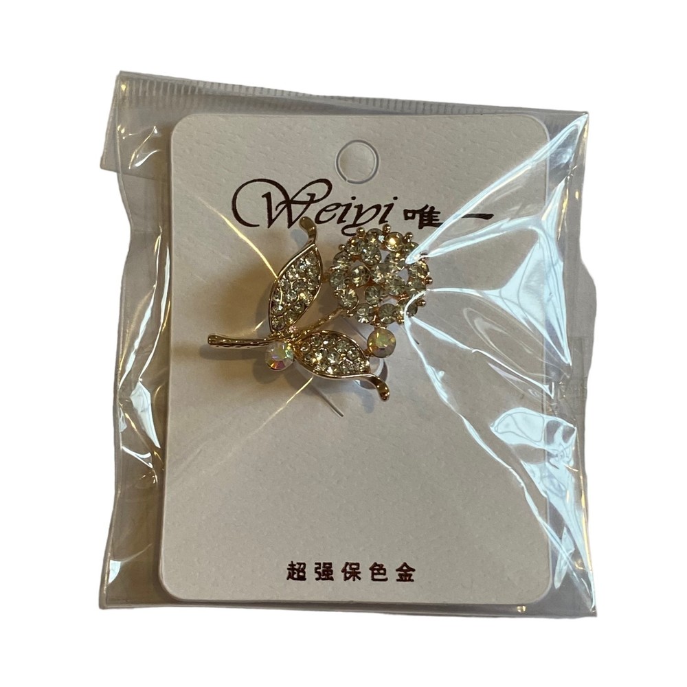Weini Gold-Toned Crystal Rhinestone Accented Flower Brooch Pin